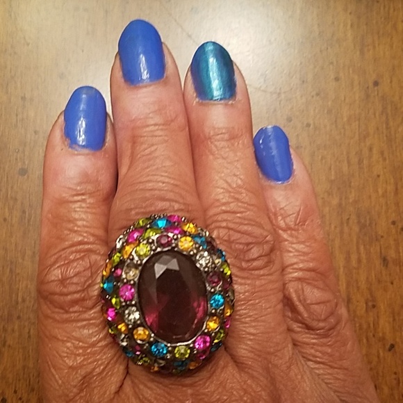 None Jewelry - Vintage Fashion Ring, multi-color stone, stretchable